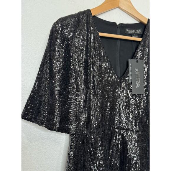 Rachel Zoe Top Sequin Peplum Short Flutter Sleeve Black Size 0 NEW - Picture 3 of 10